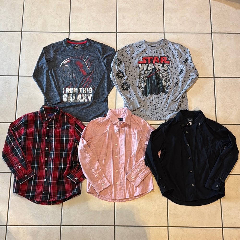 Boys Size 8 Lot of 5 Long Sleeve Shirts Star Wars Button Up Collar Shirts